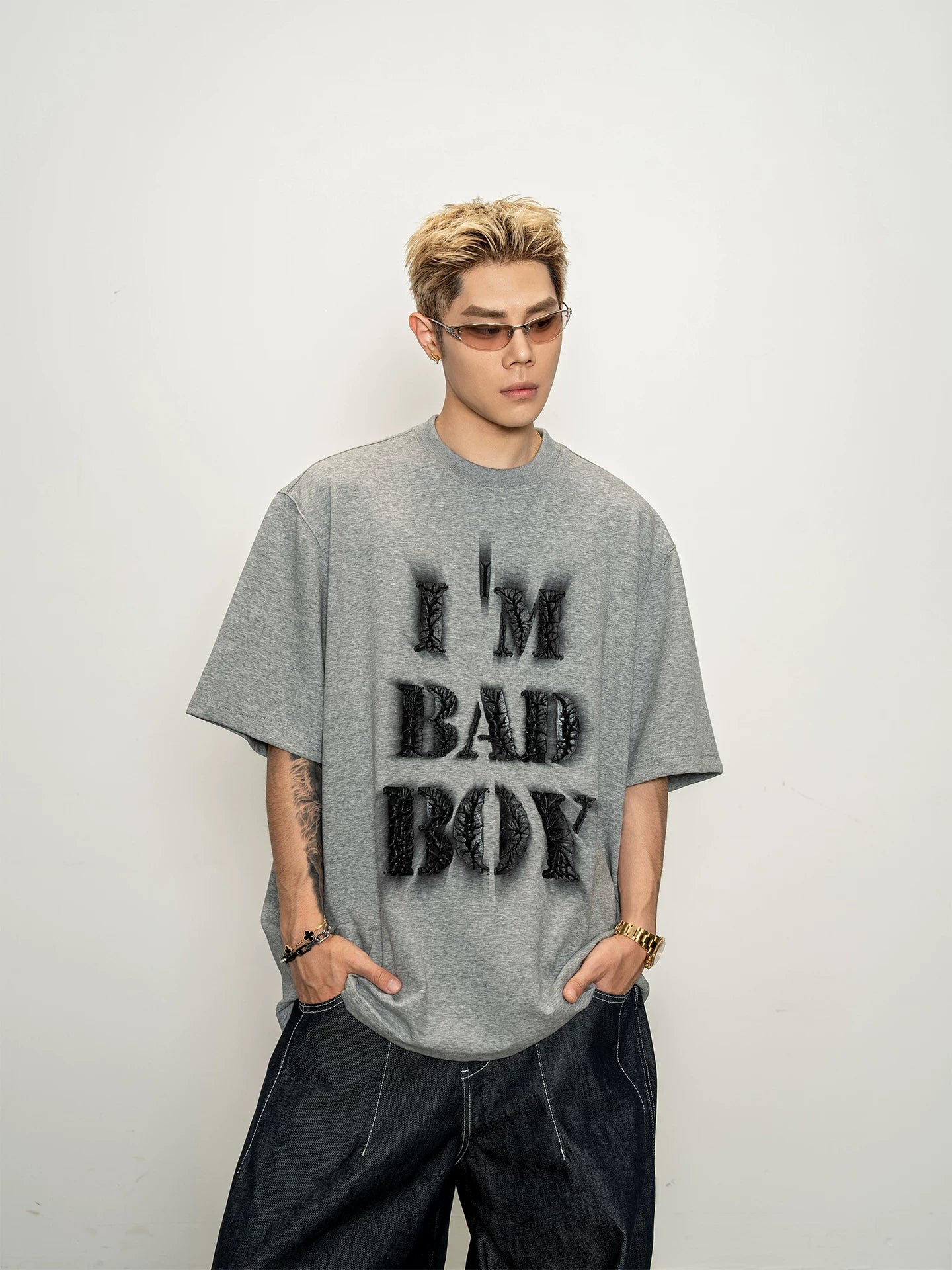 Three-dimensional dizzy printing short-sleeved t-shirt summerloose wide easiest for match dropped shoulder round neck tops