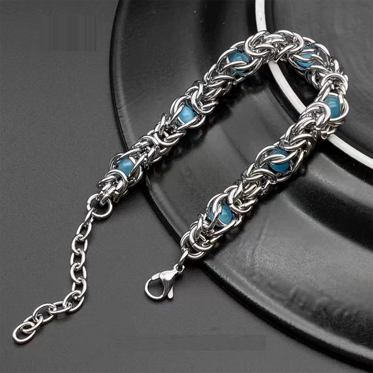 Punk heavy metal klein blue bead titanium steel bracelet - men's trendy, cool, light luxury, high-end jewelry WY8008