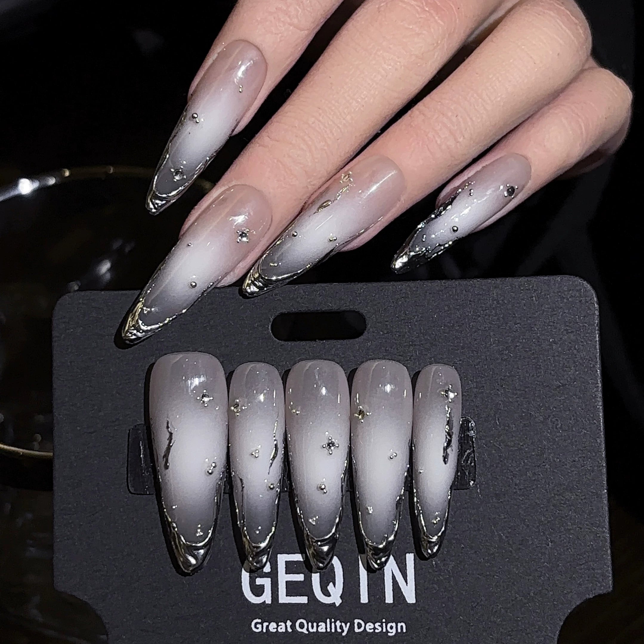 Silver-Infused Luxury Gradient Handmade Press-On Nails