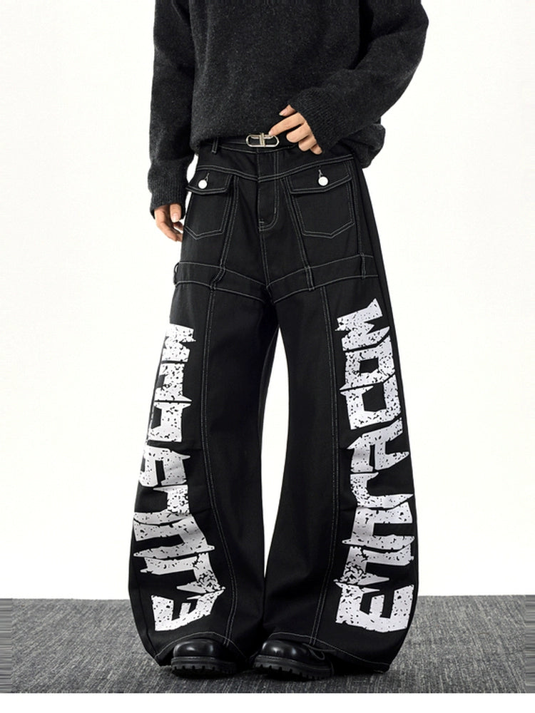 Street letter print scimitar jeans SIN0811