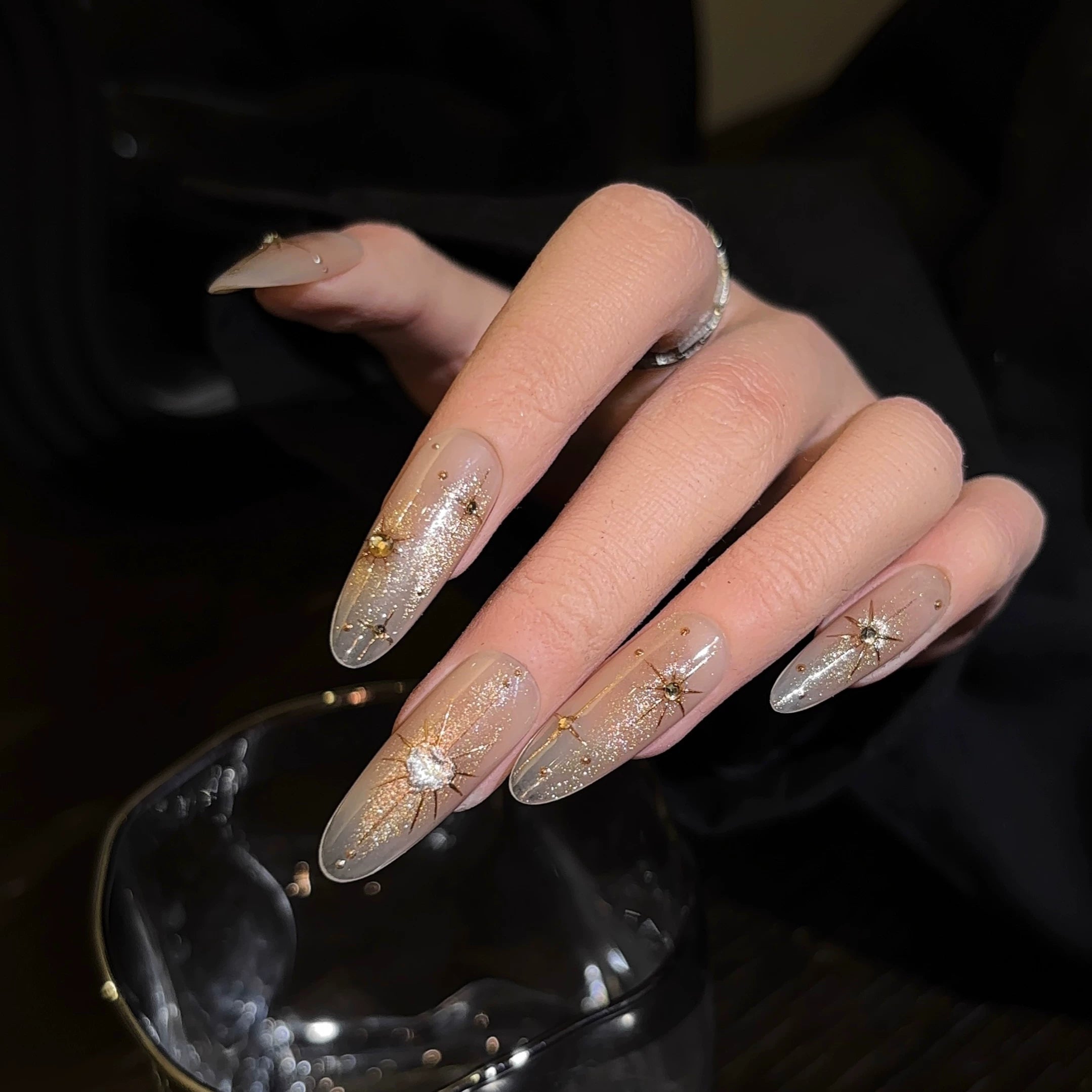 Sun goddess starburst retro cat eye ombre hand-painted starburst press-on nails YSL003