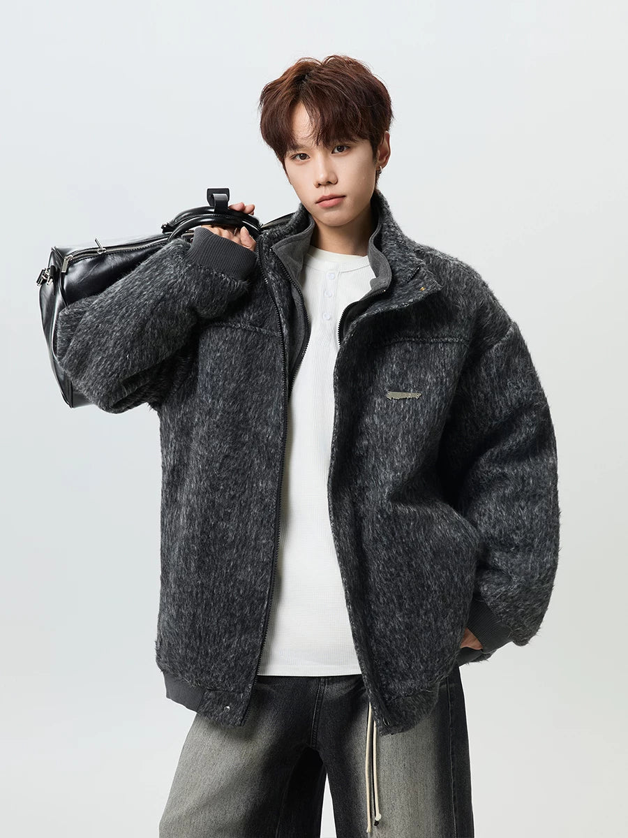 American heavyweight faux two-piece wool blend stand collar padded jacket SIN019