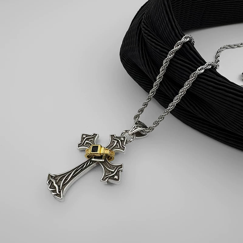 Cross pendant necklace - vintage long chain