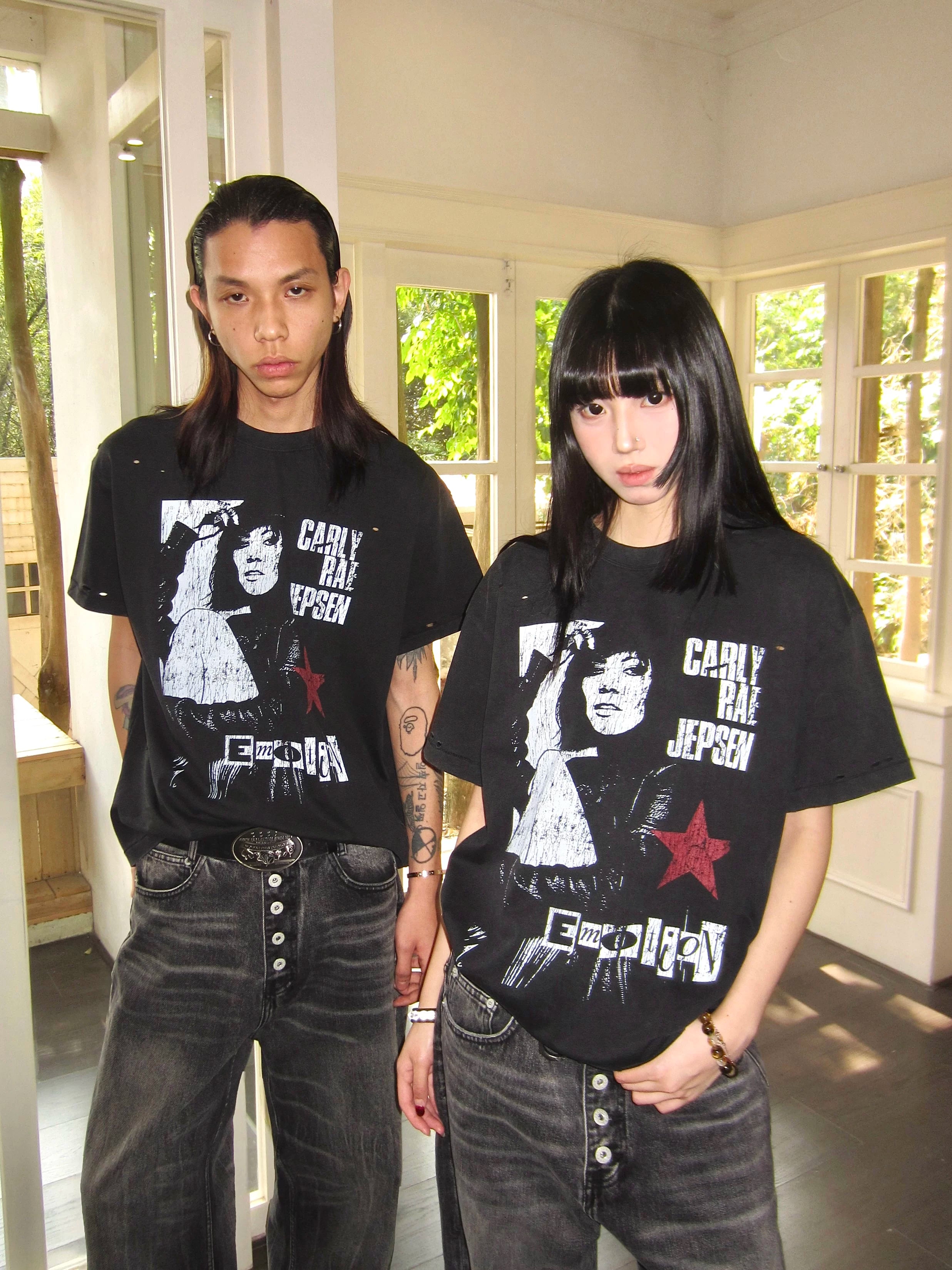 Vintage Distressed Print Boxy T-Shirt-sinclub79