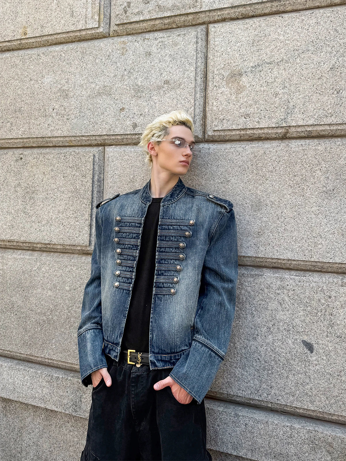 Vintage Washed Napoleon Denim Jacket-sinclub55