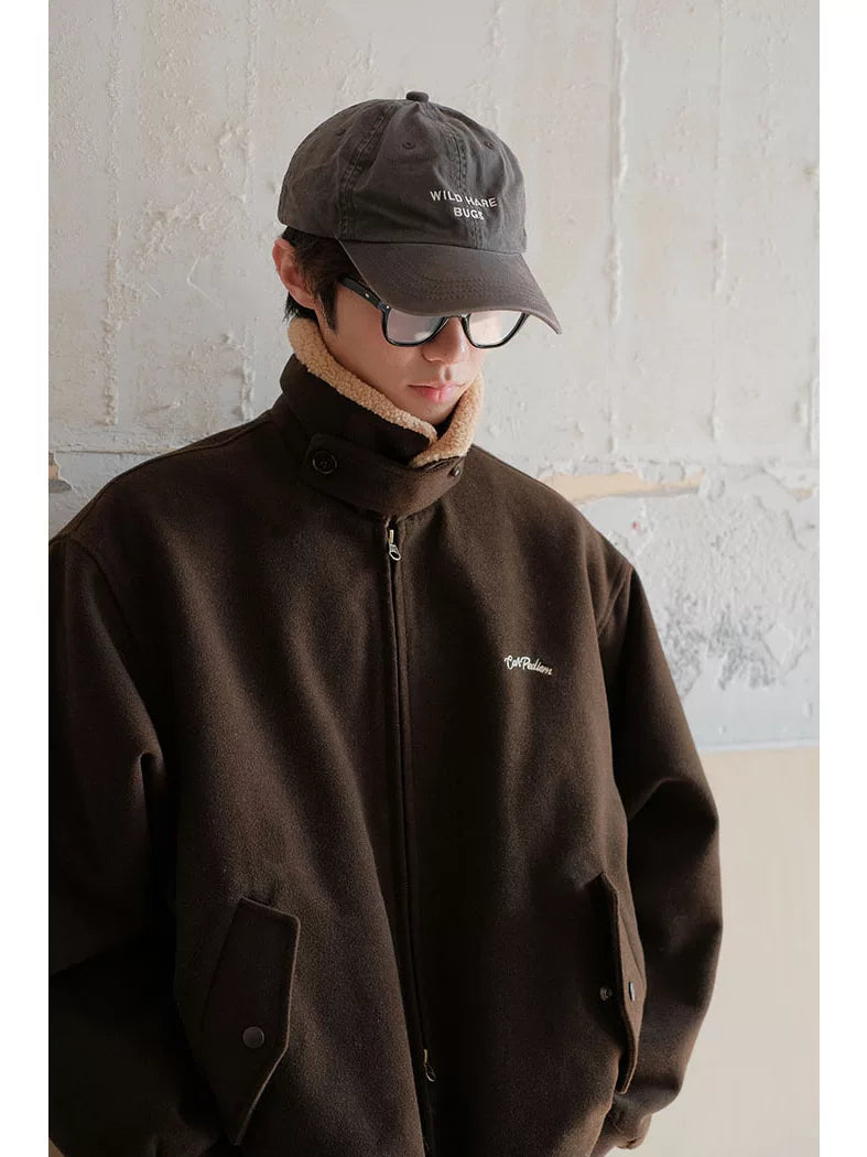 Winter american retro stand collar cotton-padded wool blend "maillard" jacket - relaxed fit outerwear SIN0888