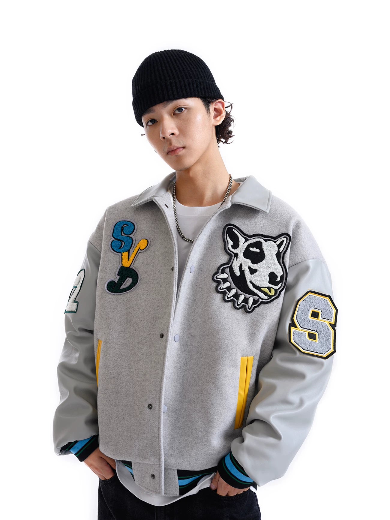 Vintage wool embroidered patchwork baseball jacket SIN0825