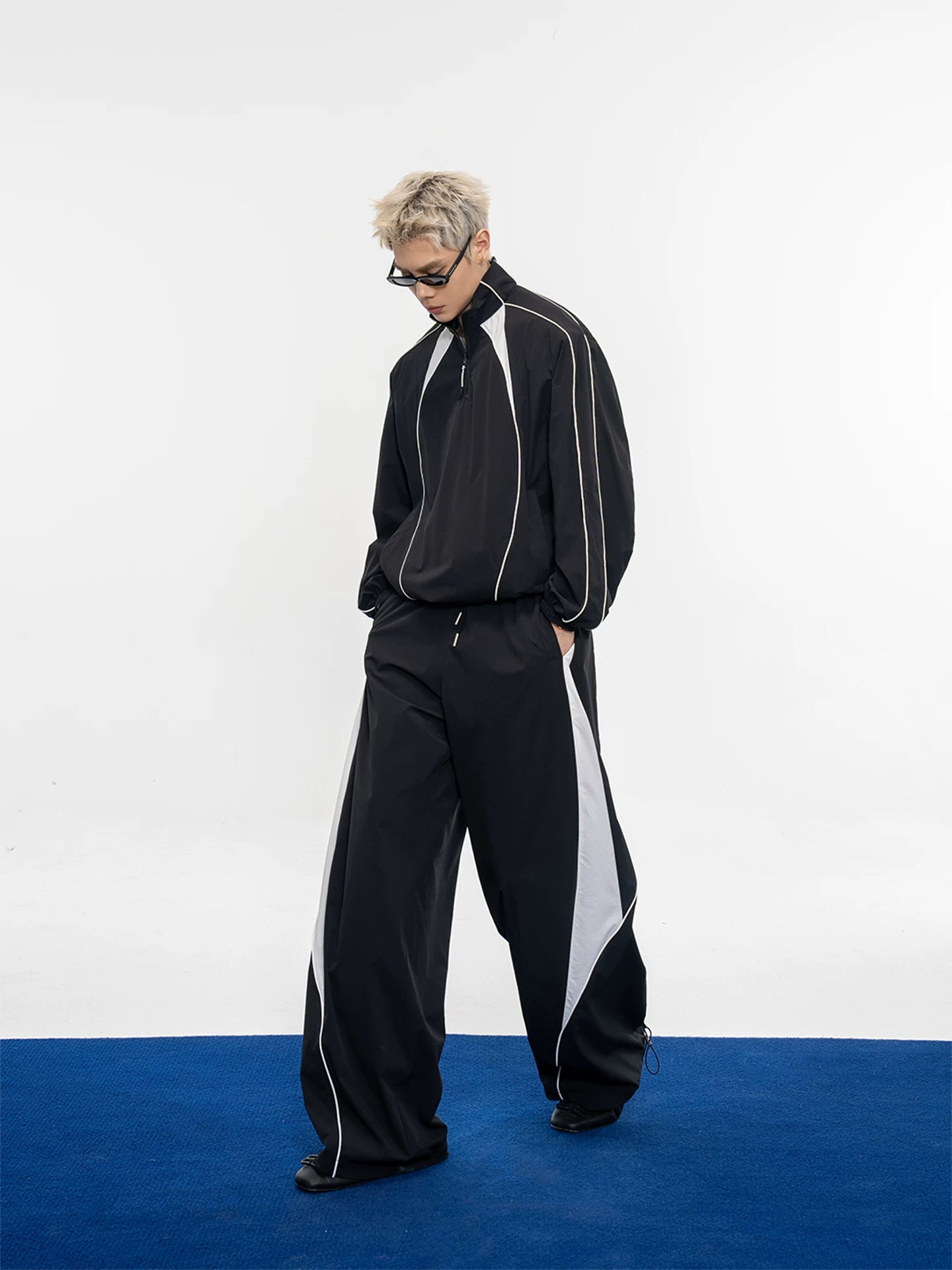 Deconstructed color block lightweight breathable upf50+ sun protection set with padded shoulder design: includes a sun-protective jacket and relaxed fit pants sinclub7643
