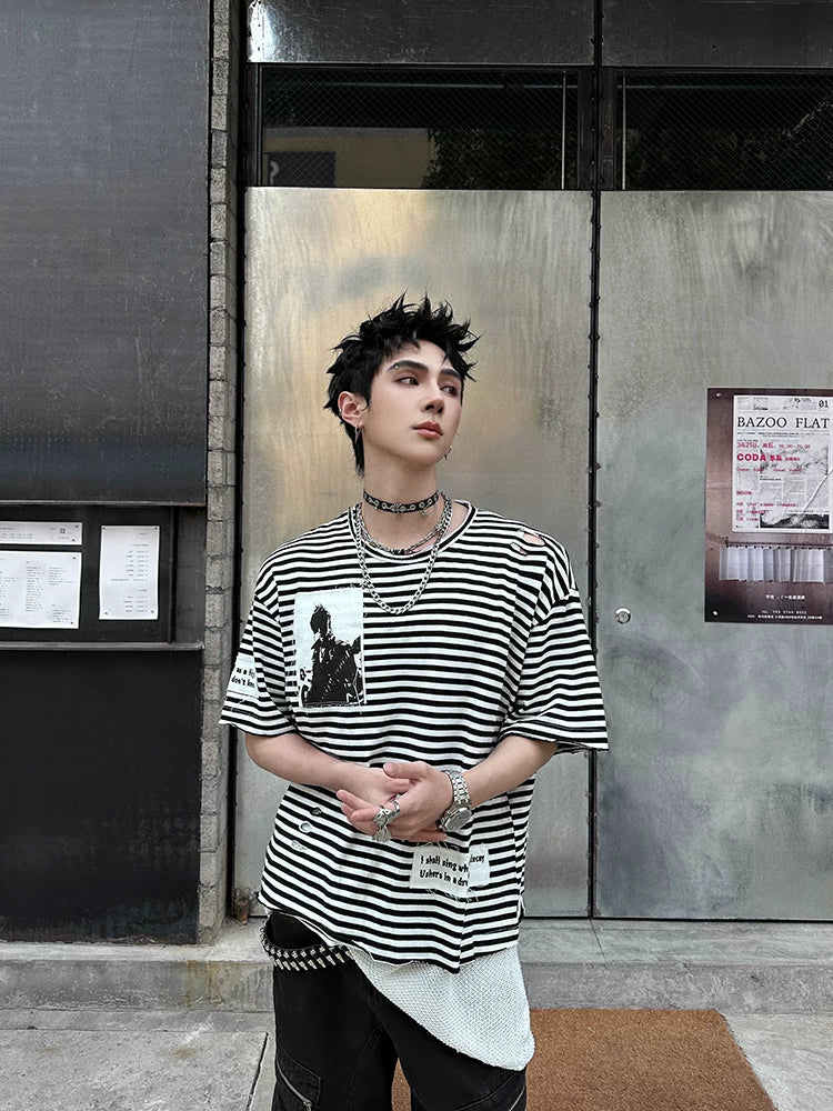 Trendy brand short-sleeve t-shirt for men - new spring/summer collection - color block print, designer style, relaxed fit, striped tee sinclub6023