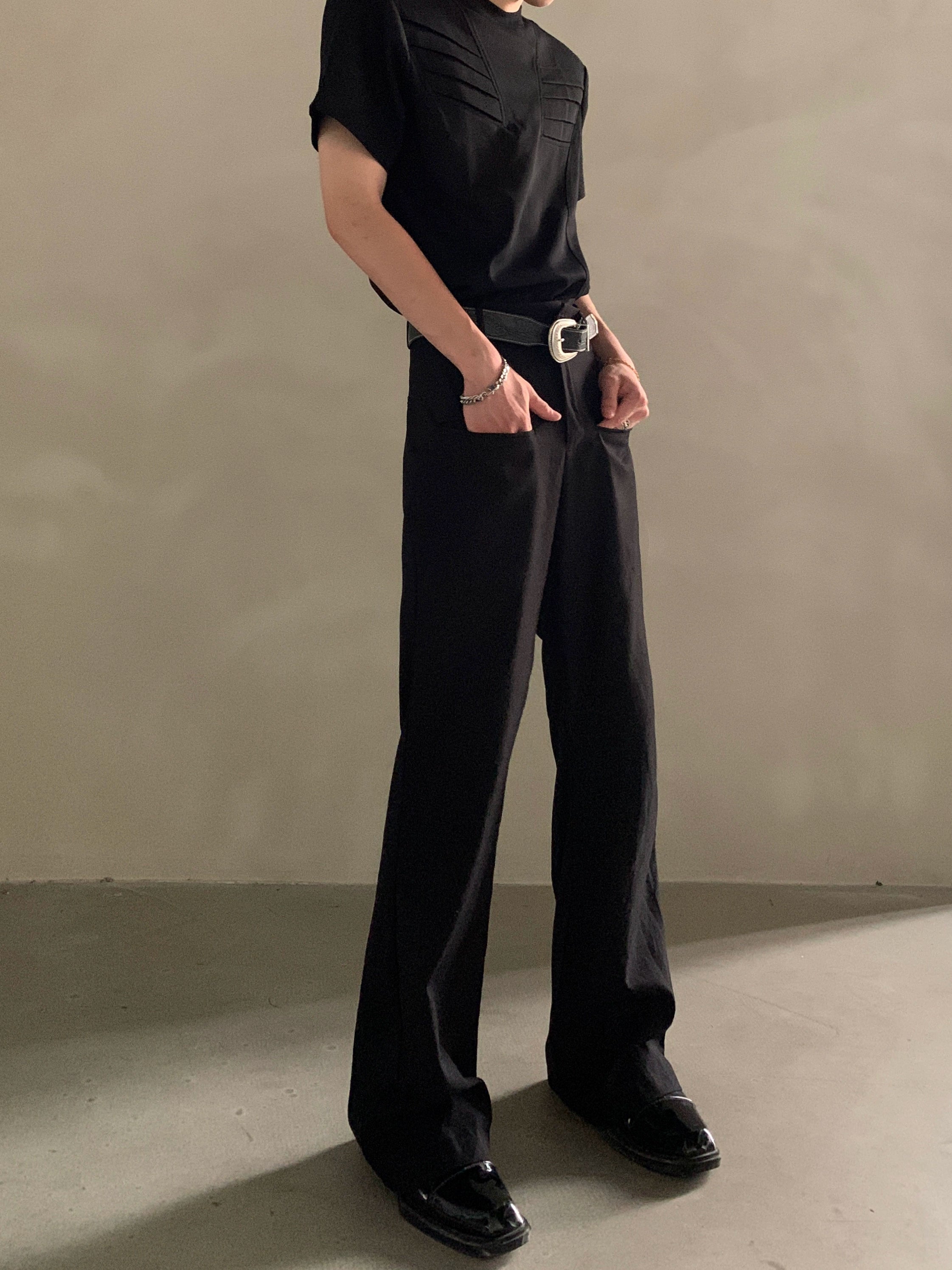 High-end slim slim slim micro-flared trousers men's pendant feeling non-ironing cleanfit trousers tide