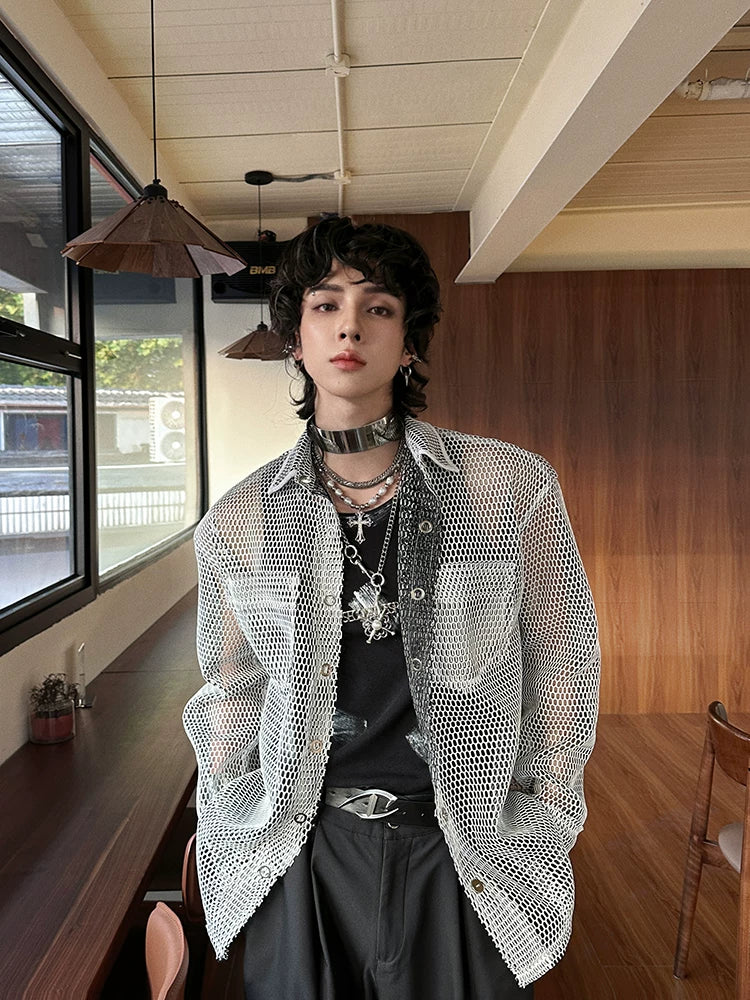 Trendy brand men's long-sleeve shirt - new spring/summer korean style casual fashionable mesh shirt sinclub1360