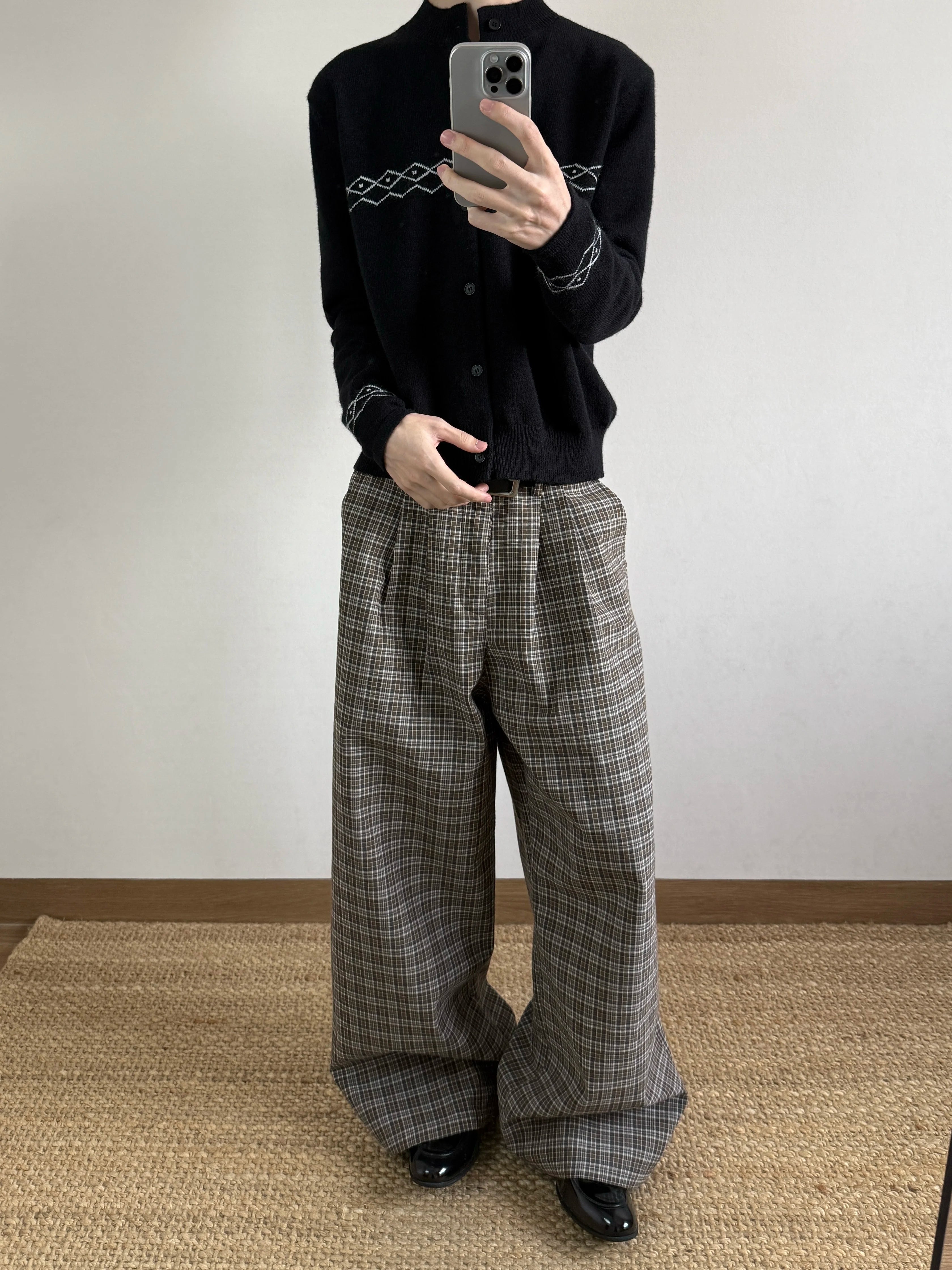 Old money style khaki grids texture casual pants work clothingeasiest for match trousers SIN0879
