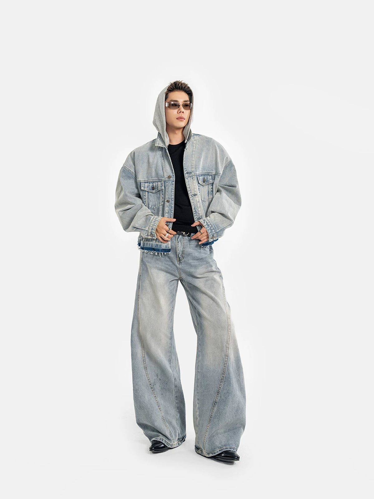 Detachable Hood Vintage Washed Denim Jacket-sinclub11