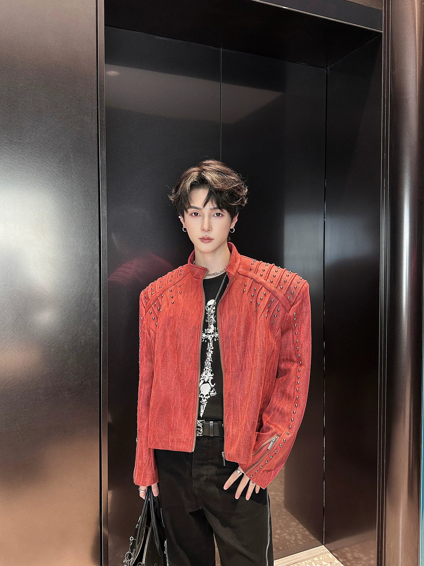 Trendy men's jacket - new spring/autumn collection - padded shoulder leather jacket - ins style design top sinclub6530