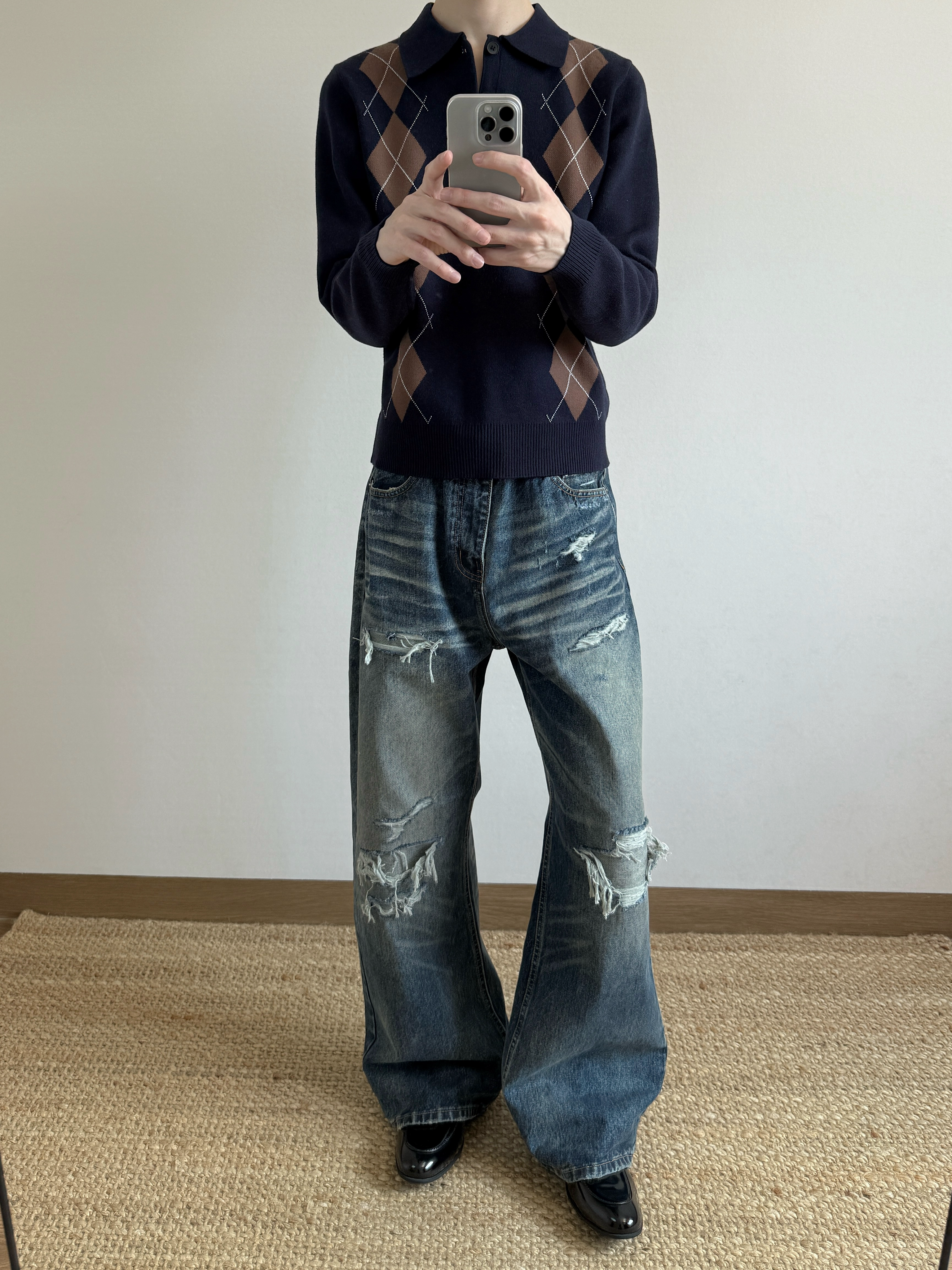 Heavy weight washed distressed retrovintagejeans pants SIN0880