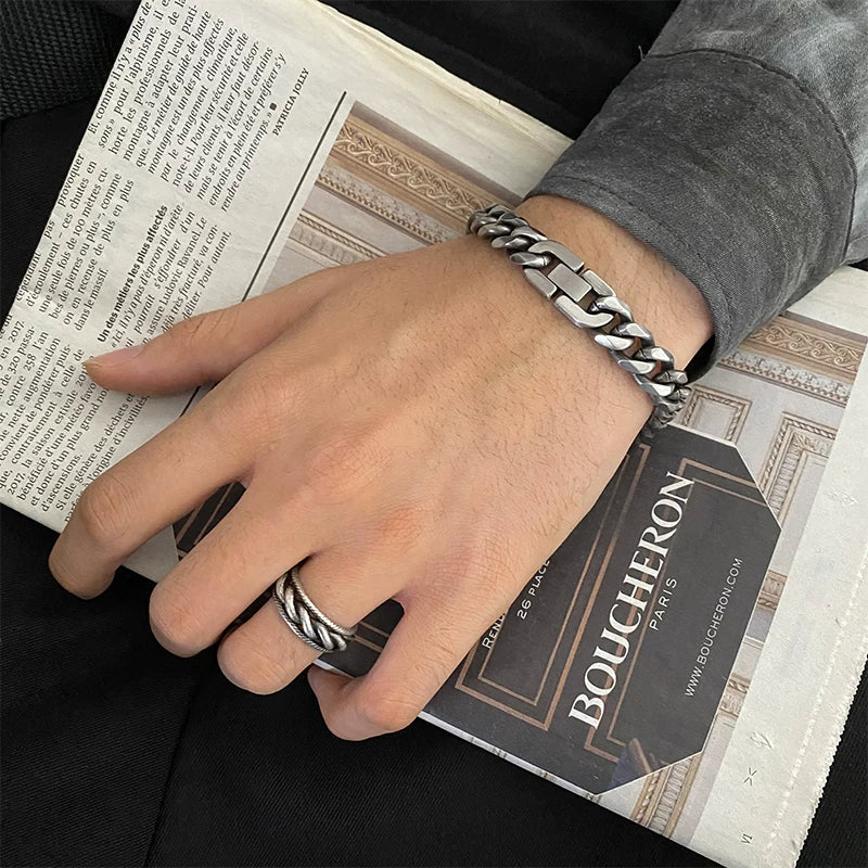 European and american retro titanium steel cuban link bracelet jewelry SIN037