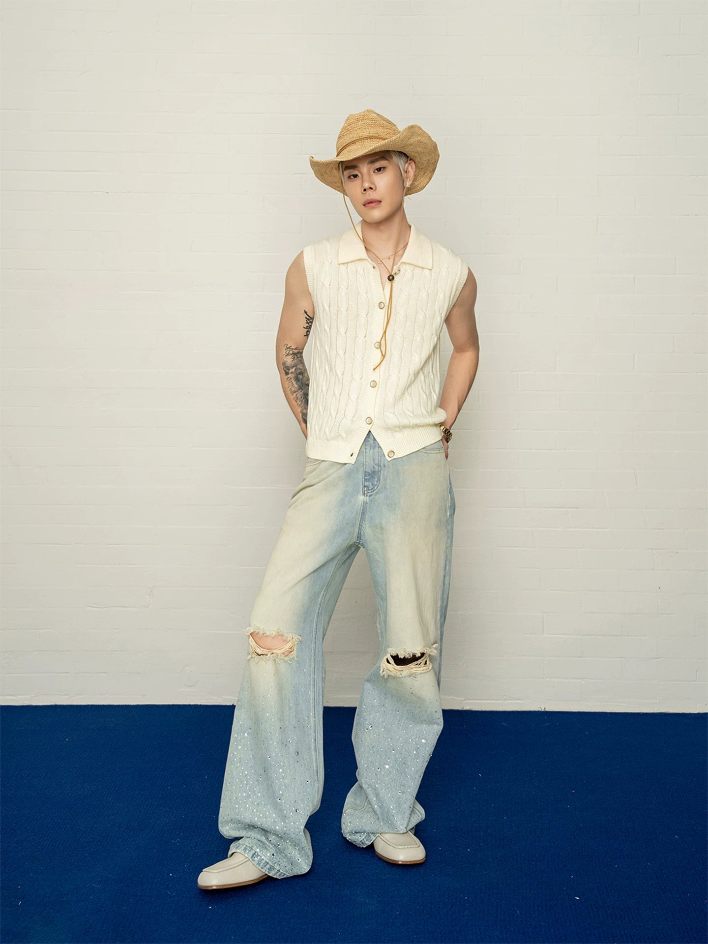 Vintage old money style turn-down collar pure cotton linen knit vest - breathable, versatile, casual top for men sinclub5699