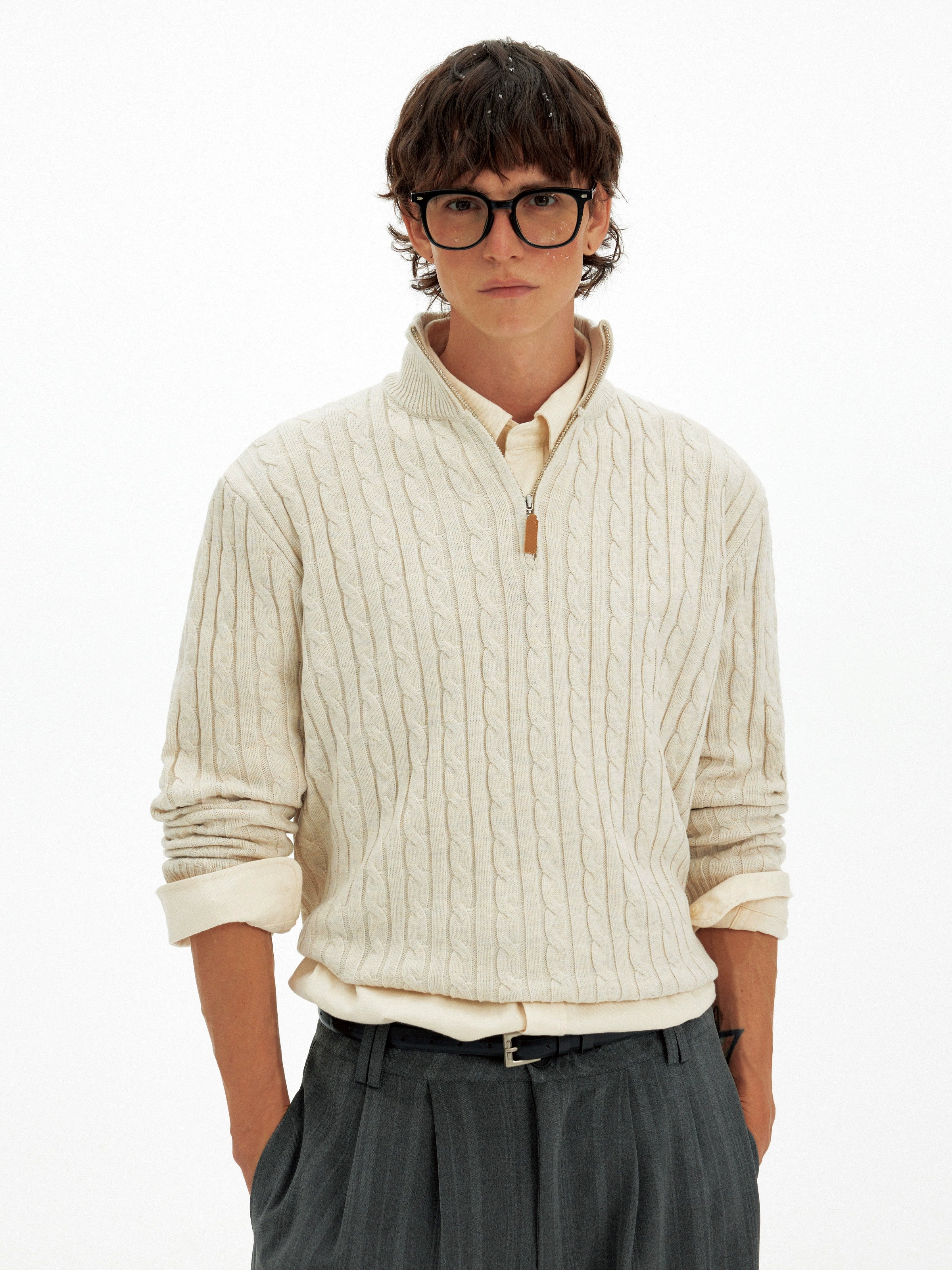 American retro twisted half-zipper sweater men's and women's autumn and winter casual lazy wind soft waxy knitted sweater tide