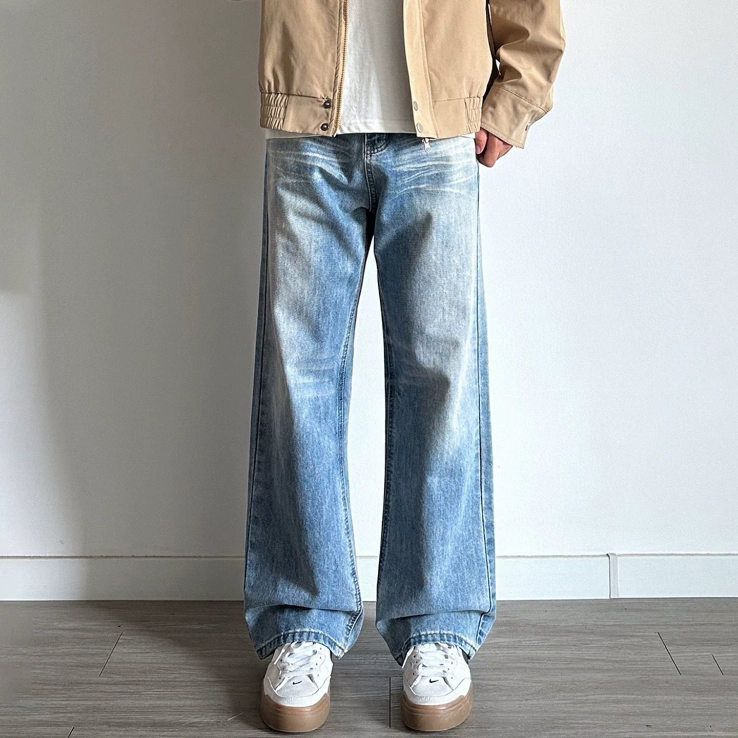 straight-leg pants lightning pattern high waist scimitar blue pants WY078