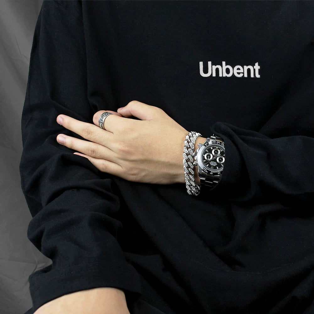 Original design diamond-accented cuban link bracelet - men's trendy streetwear hip hop style SIN076