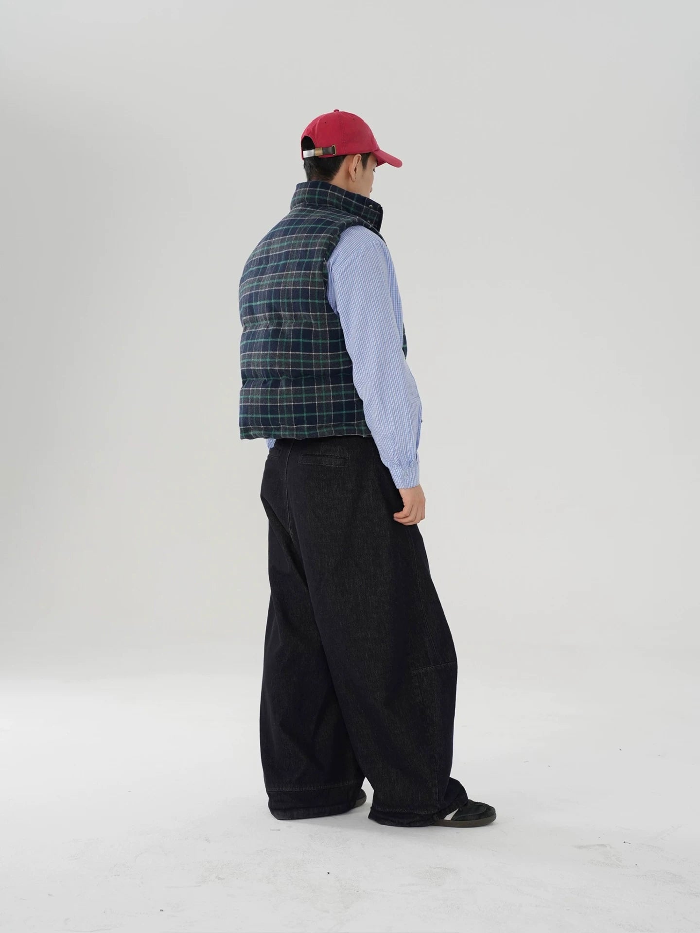 Streetwear american retro plaid embroidered cotton vest SIN0871