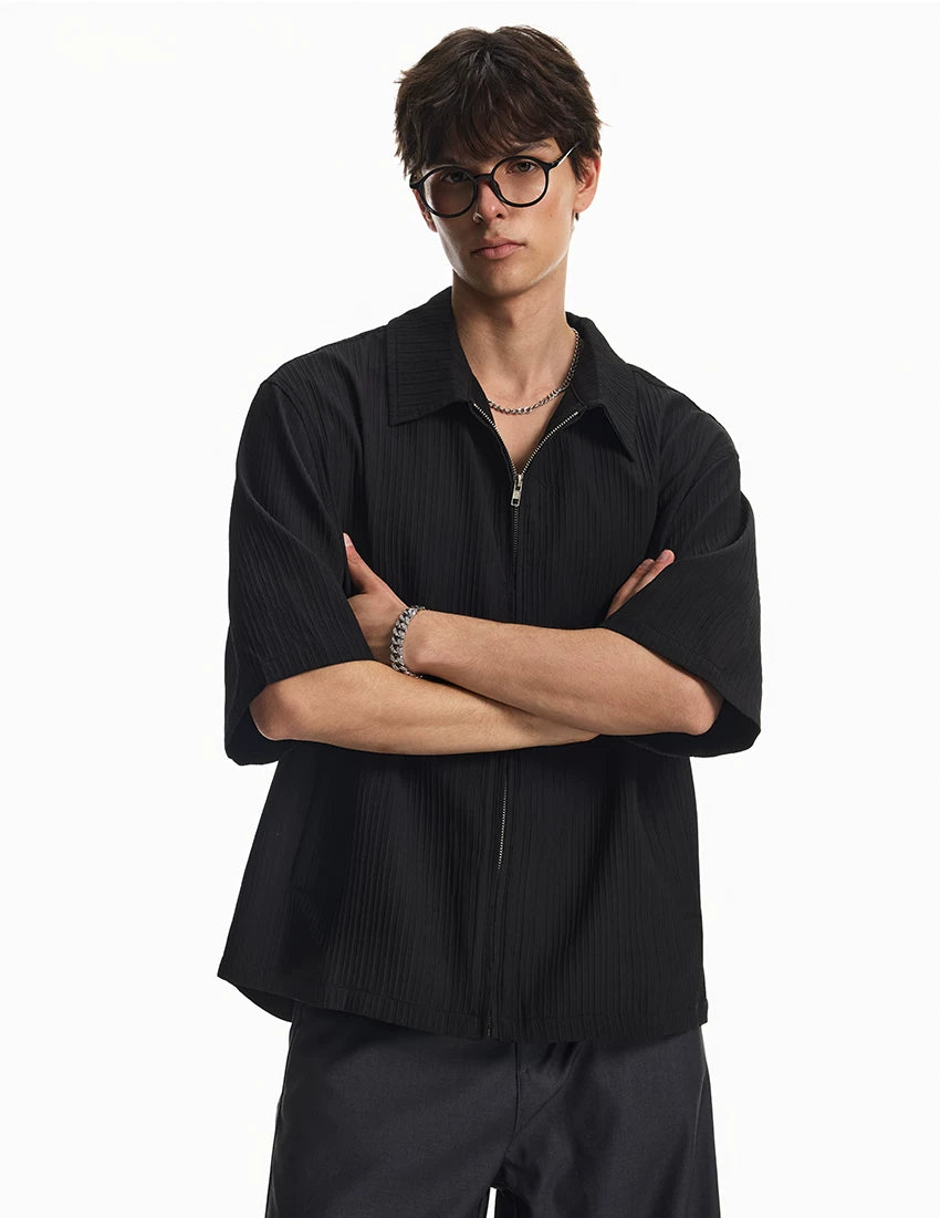 Short and wide texture short-sleeved shirt zipper shirt jacket WY085