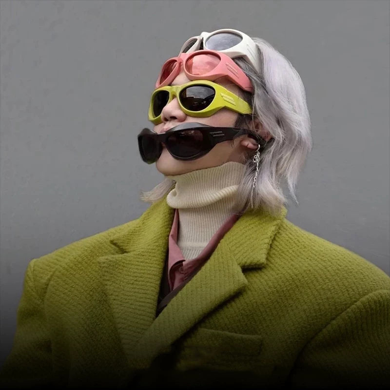 Cool cyberpunk sunglasses for men - runway style, statement-making shades in macaron candy colors