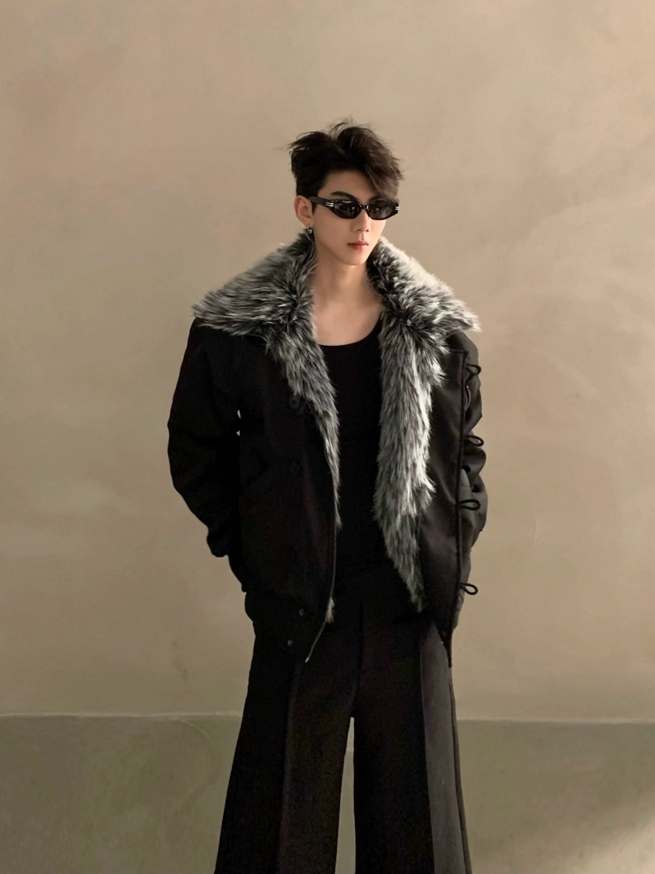 Winter fur collar mountain carving cotton clothes men's thickened warm cotton-padded jacket loose high-end jacket