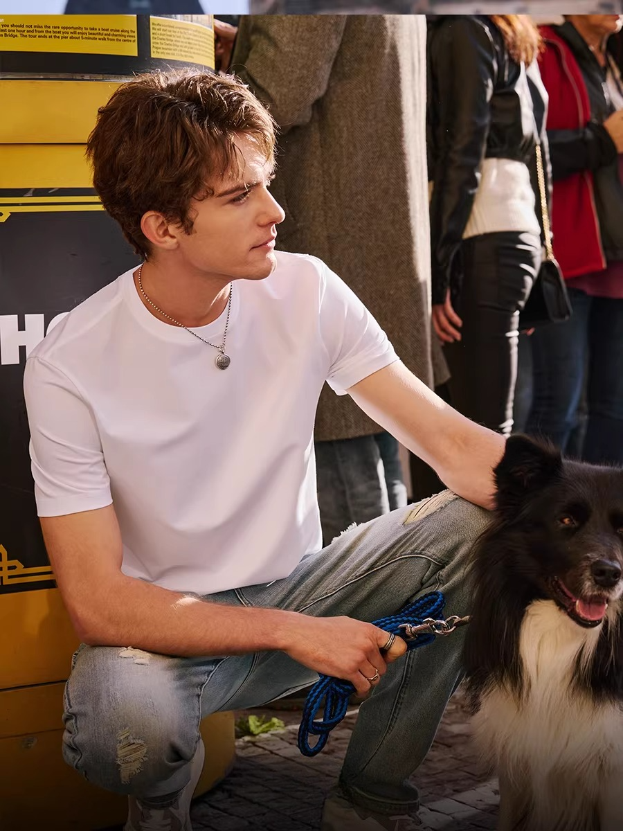 White crew neck T-shirt men's cool feeling breathable moisture absorption quick drying short sleeve WY035