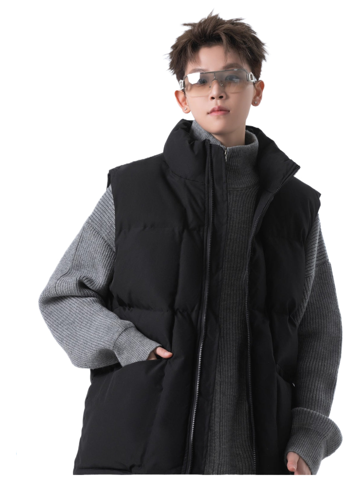 Lazy wind vest men's autumn and winter cotton clothes loose casual high street trend versatile sleeveless stand-up jacket SIN0900