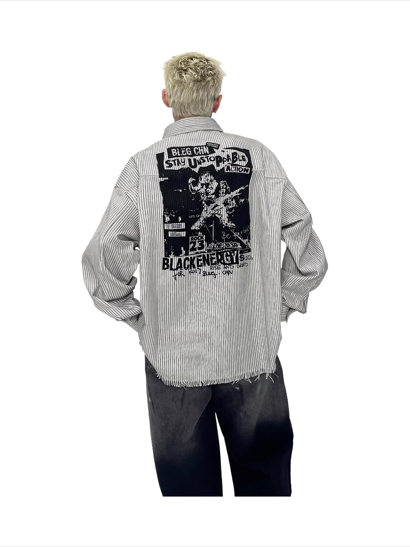 American niche graffiti print vertical stripe shirt SIN040