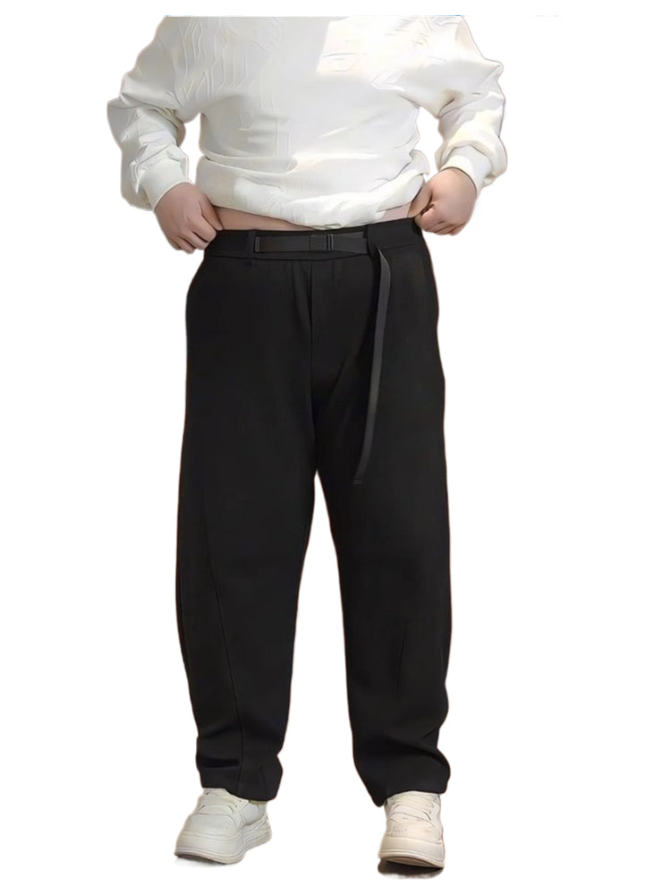 Waffle straight casual pants men's autumn and winter increase the fat to cover the meat and show the pants, and fat boys wear wide-leg pants.