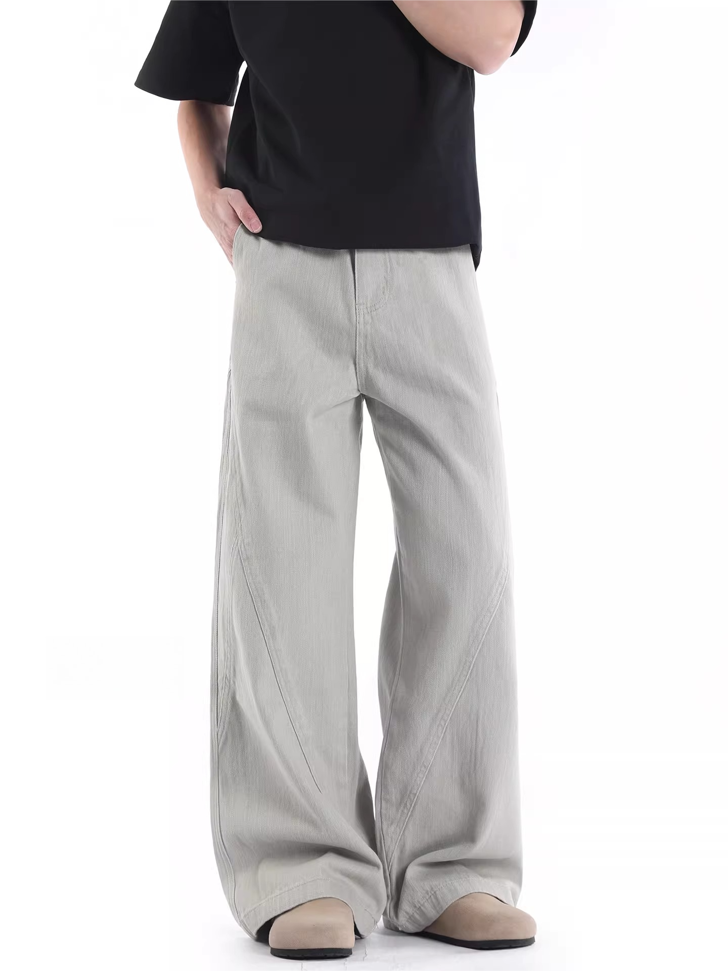 Pure cottonstraight-leg wide-leg casualjeansmen and women loosestraight-legpantstrendy pants