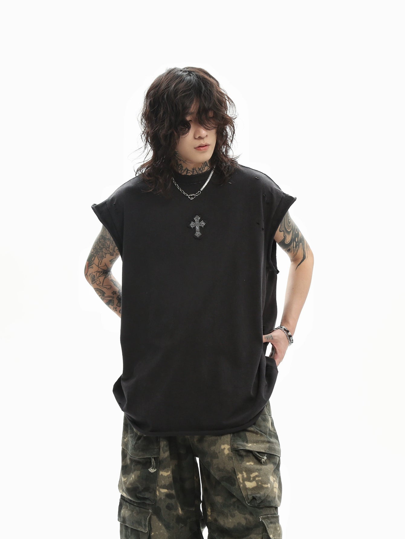 Heavyweight Vintage Washed Embroidered Sleeveless T-Shirt