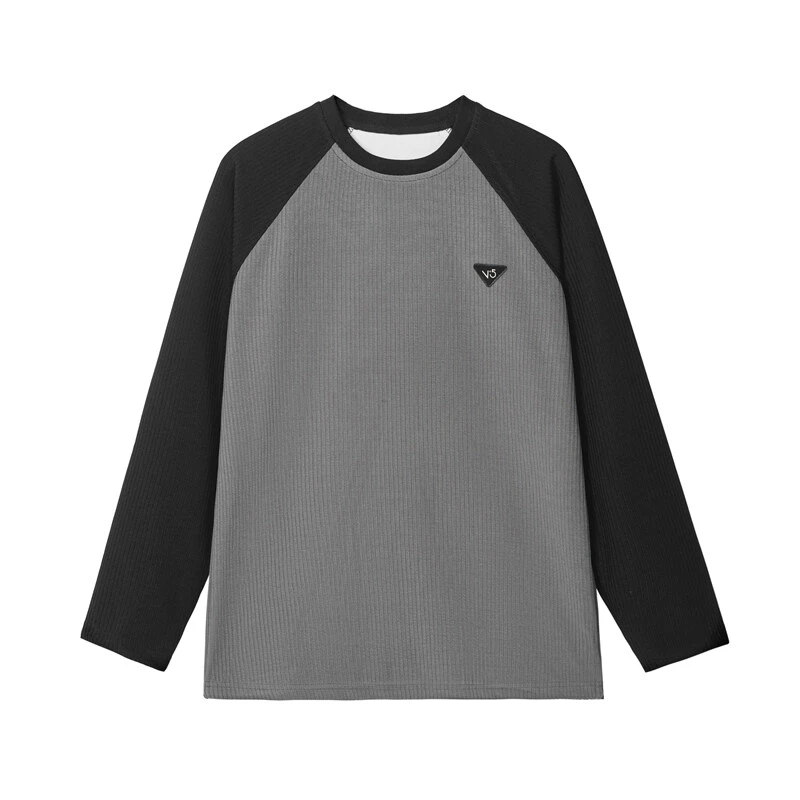 Contrasting color texture splicing round neck thin sweater SIN0988