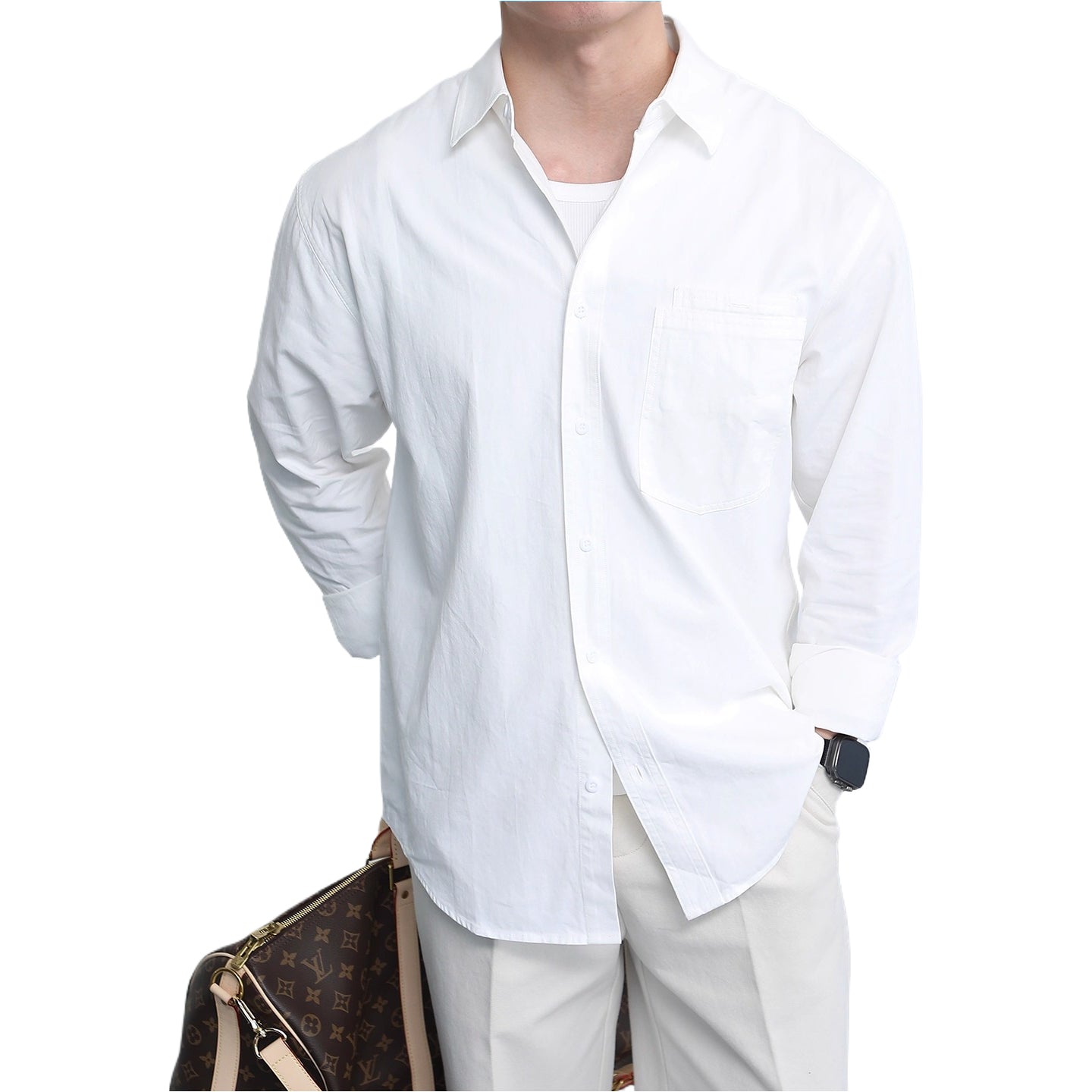 Premium long-sleeved white casual shirt SIN0950