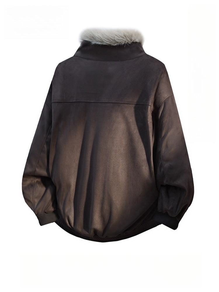 American retro seat mountain carving down cotton-padded jacket men's winter loose fur collar cotton-padded jacket men's