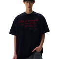 American retro vintage distressed letter embroidered short sleeve tee  SIN043