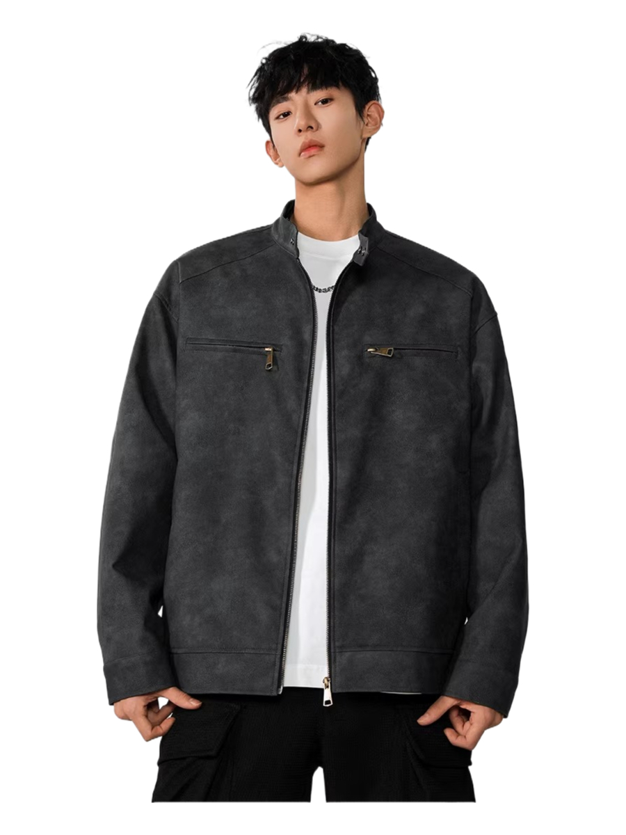 American brown stand collar cleanfit harrington jacket motorcycle outwear SIN0900