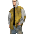 Street casual retro yellow grids pattern patchwork long sleevesshirtoutwearloosesweatshirtoutwear
