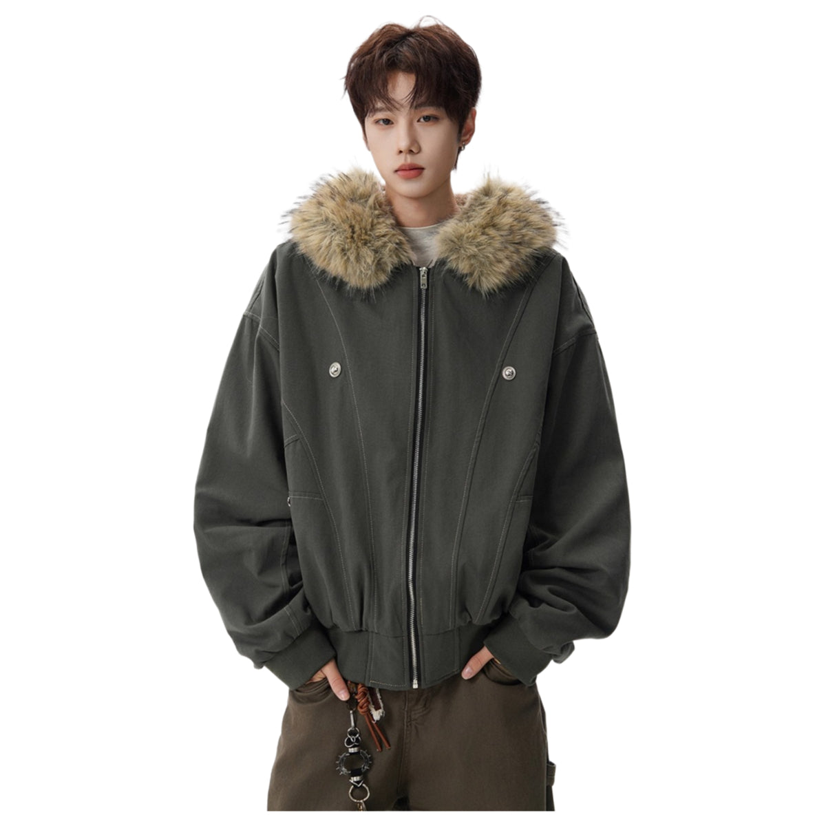 American retro fur collar seat mountain carved cotton coat men's winter new trendy brand advanced sense thickened pie overcome cotton coat