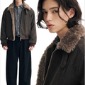 Short wool collar cotton jacket cleanfit lapel retro wool thick outwearjacket SIN0886
