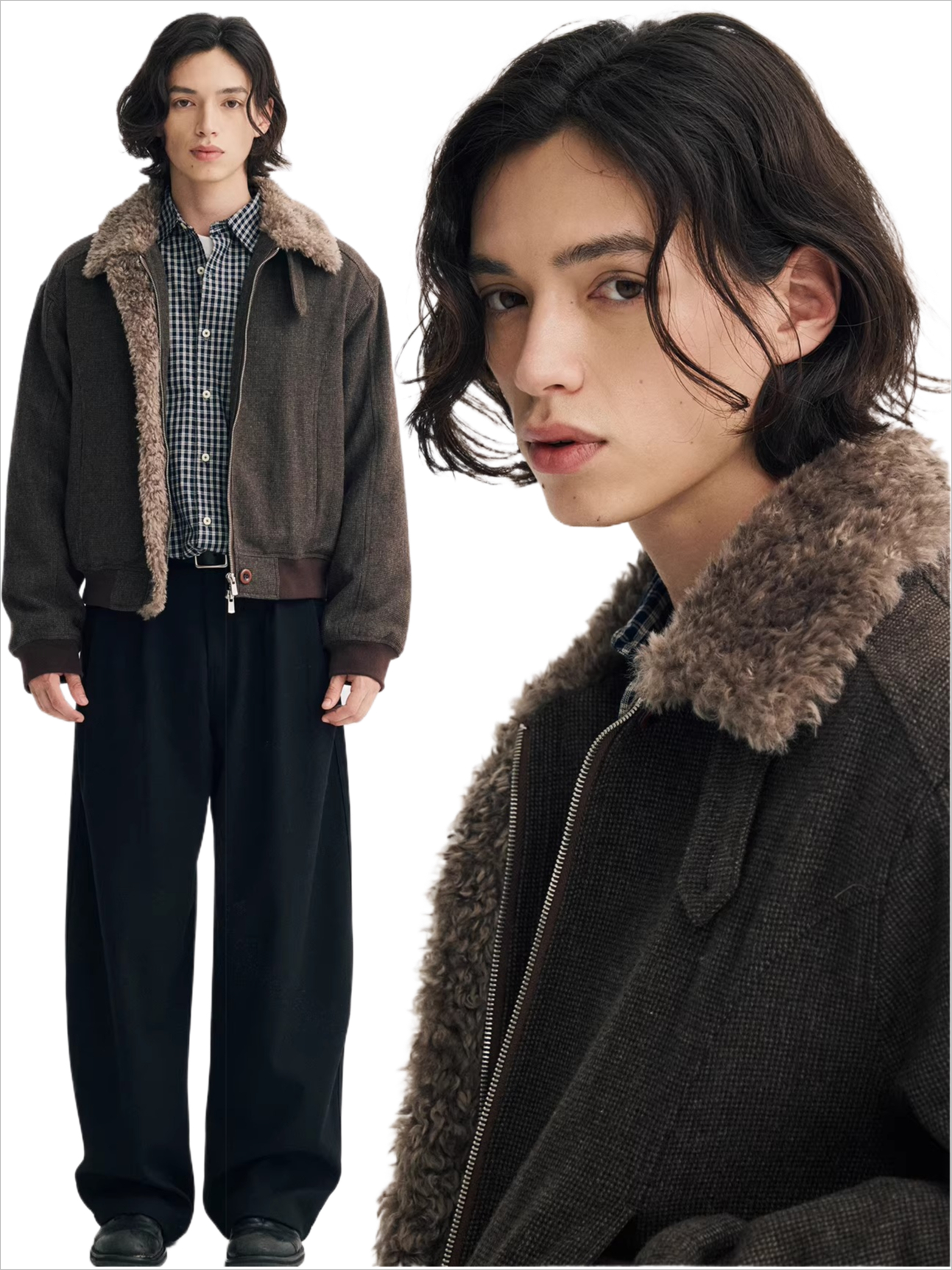 Short wool collar cotton jacket cleanfit lapel retro wool thick outwearjacket SIN0886