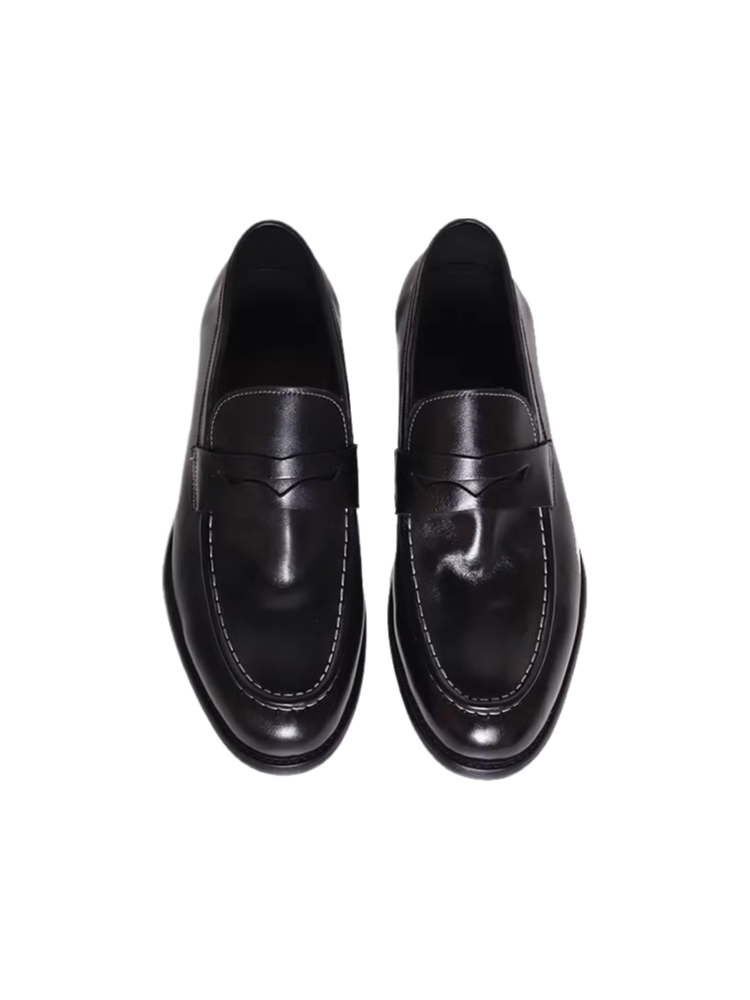Yuppie retro loafersmen washed horsehide slip-on leather shoes casual pointed toe derby shoes