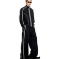 Contrast color webbing shoulder pads, wide shortoutwearloosestraight-legcasual pants sports suit