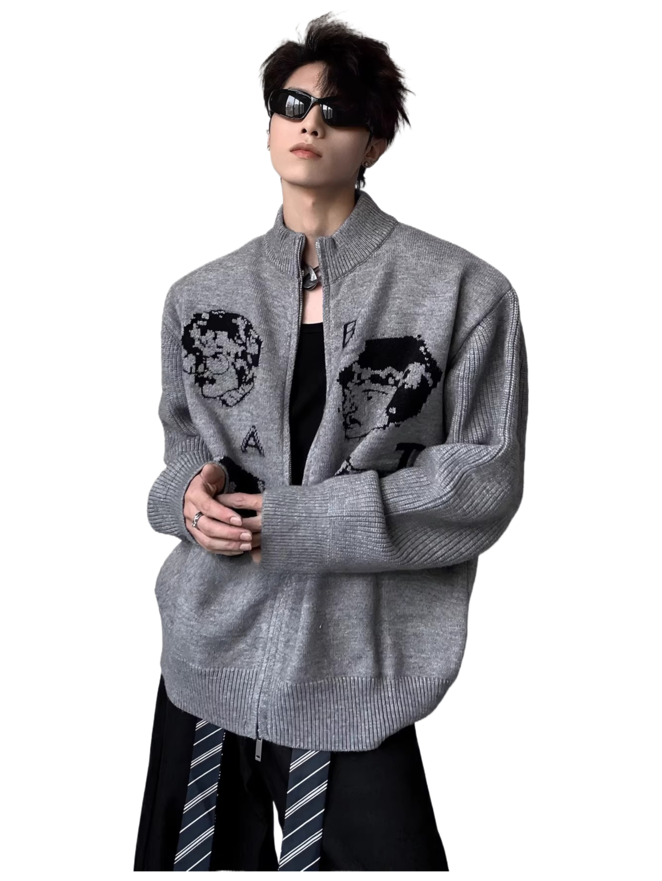 Light luxury and handsome design sense stand collar knitting shirt outwear men SIN060