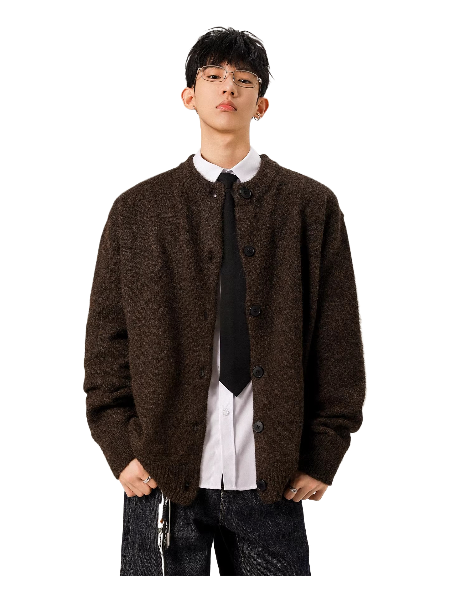 Old money style wool blend cardigansweater men's lazy american retrocleanfitcasualknitting shirt outwear  SIN006