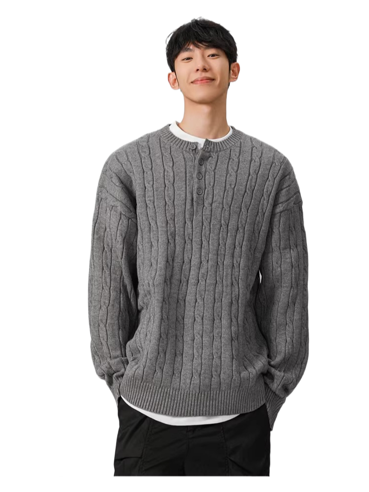 American henry collar gray cable sweater for men  SIN005