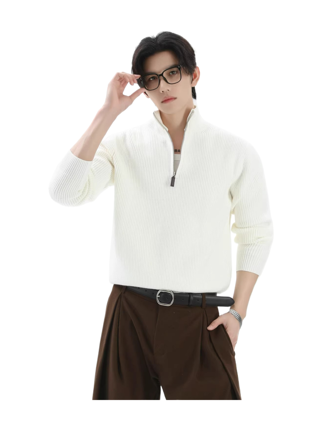 Heavyweight solid color half-zip knit top  SIN0896