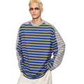 Retro wide contrast colorstripeslong sleevest-shirt spring layered stereo looseeasiest for matchtops